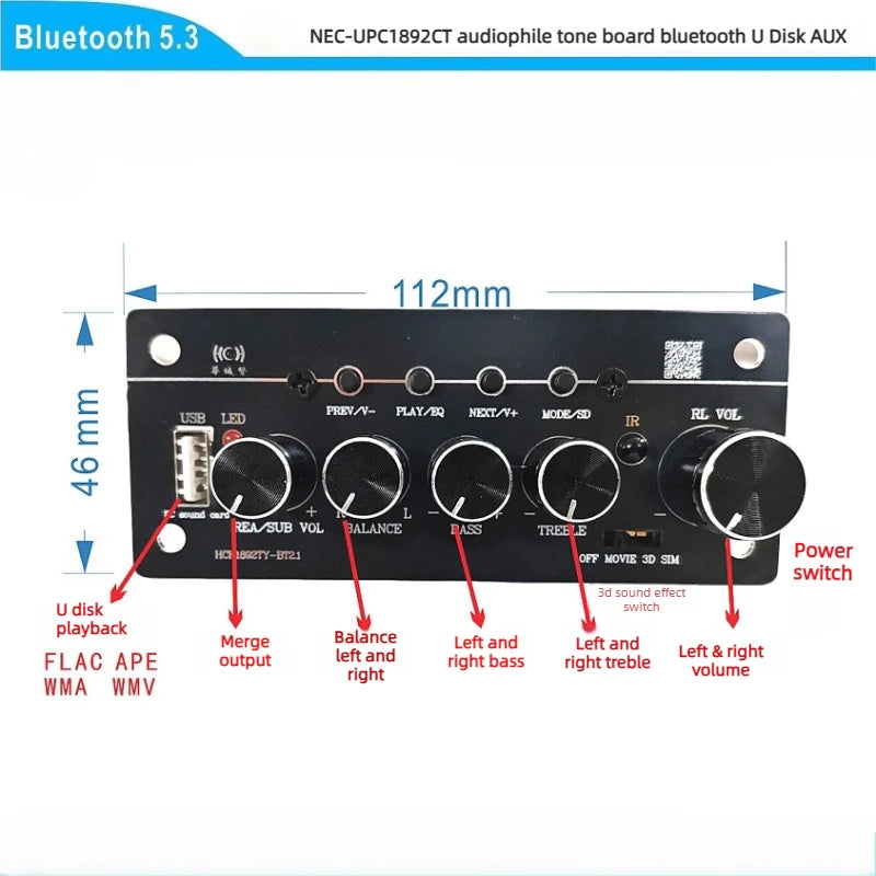 SOTAMIA UPC1892 Bluetooth Tone Preamplifier 3D Sound Effect HIFI Preamp Stereo Balance Tuning Lossless U Disk Playback AUX
